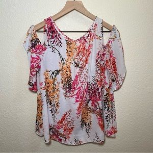 Worthington Cold shoulder floral top size Large